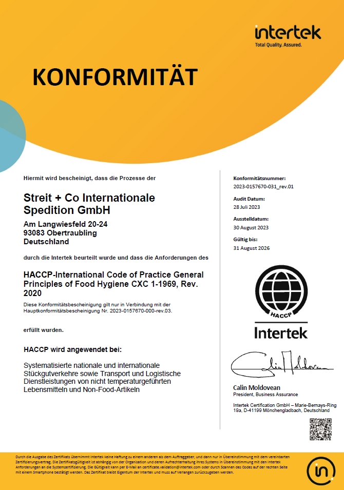 Konformitätsbescheinigung HACCP Codex Alimentarius