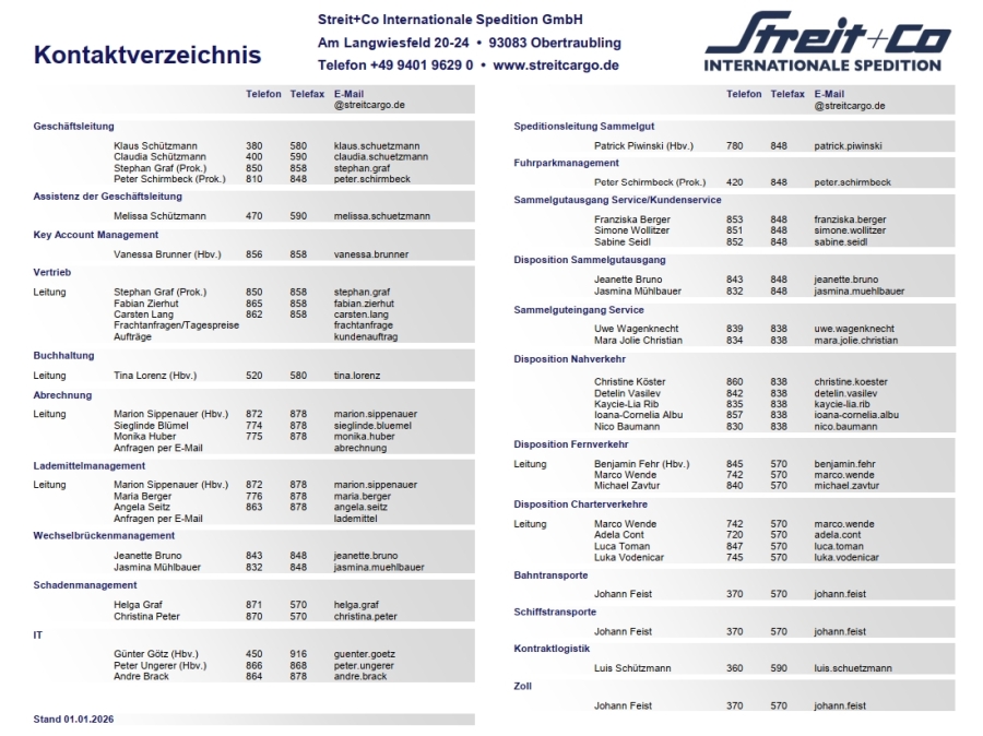 Telefonverzeichnis Streit+Co 2026-01-01