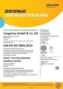 Zertifikat Qualitätsmanagementsystem DIN EN ISO 9001:2015