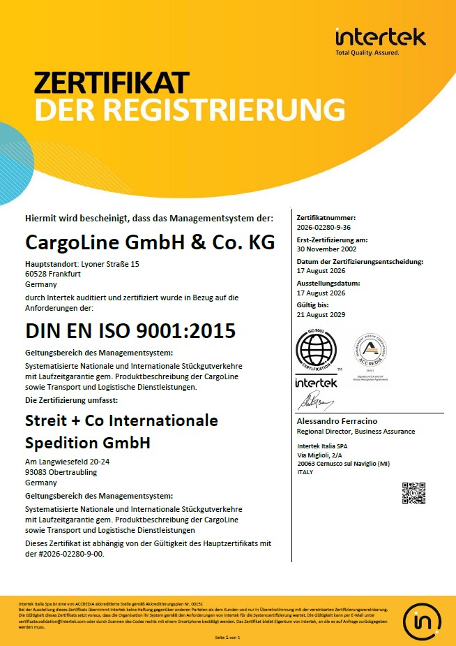 Zertifikat Qualitätsmanagementsystem DIN EN ISO 9001:2015
