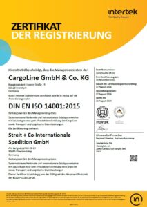 Zertifikat Umweltmanagementsystem DIN EN ISO 14001:2015