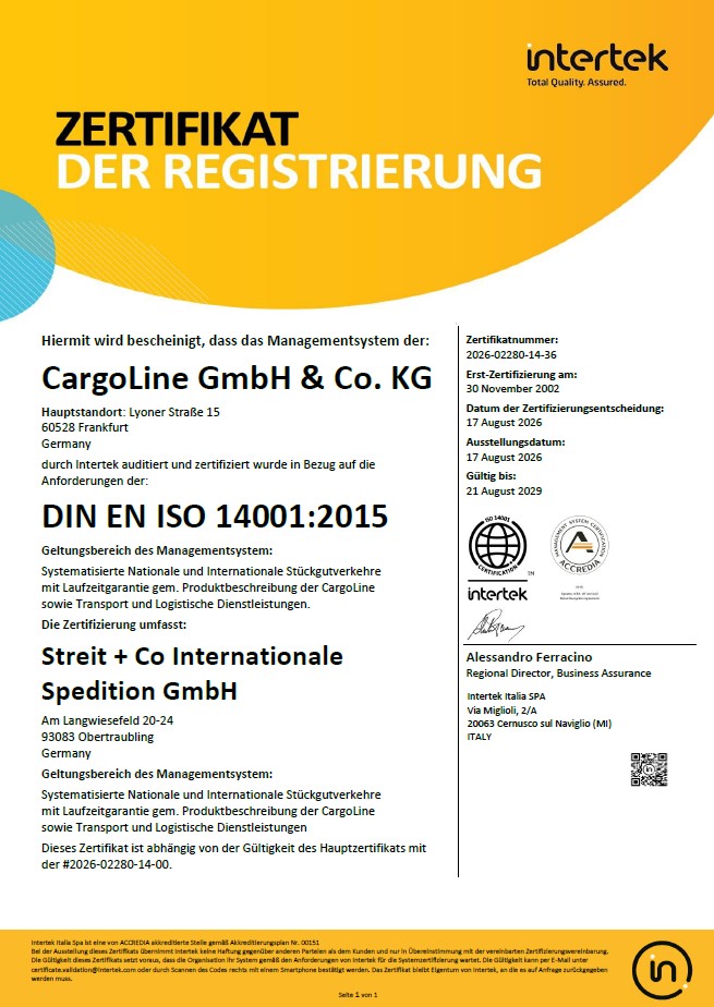 Zertifikat Umweltmanagementsystem DIN EN ISO 14001:2015