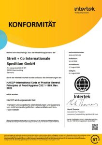 Konformitätsbescheinigung HACCP Codex Alimentarius