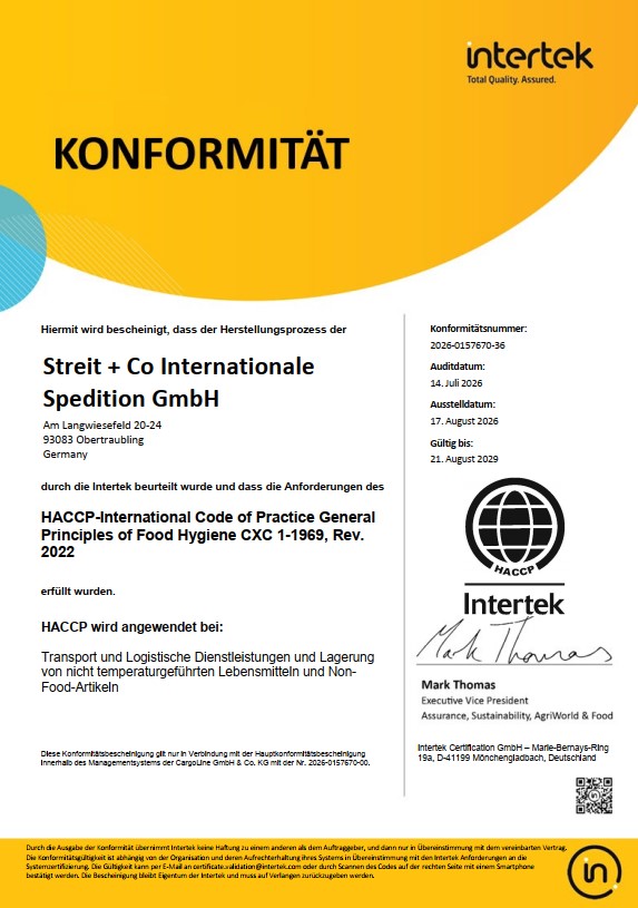Konformitätsbescheinigung HACCP Codex Alimentarius
